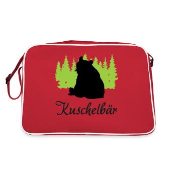 "Kuschelbär: Sanfte Stärke" - Retro Tasche - Rot/Weiß - Hinten