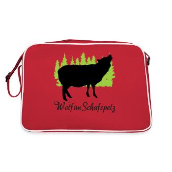 "Wolf im Schafspelz: Täuschend charmant" - Retro Tasche - Rot/Weiß - Hinten