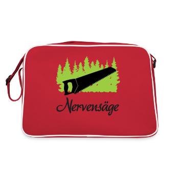 "Nervensäge: Charmante Unruhe" - Retro Tasche - Rot/Weiß - Hinten