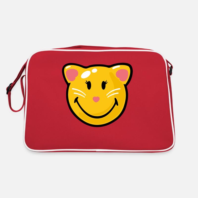 Smiley Cat - Retro Tasche - Rot/Weiß