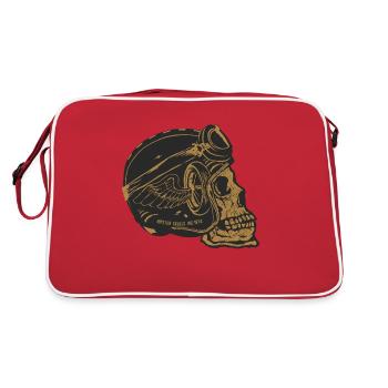 skull skull helmet biker wing wheel - Retro Bag - red/white - Back
