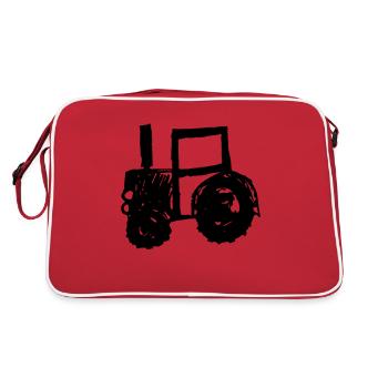 Traktor Kinder Zeichnung Geschenkidee - Retro Tasche - Rot/Weiß - Hinten