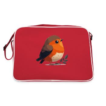 Illustration Comic Cute Kawaii Vogel Rotkehlchen - Retro Tasche - Rot/Weiß - Hinten