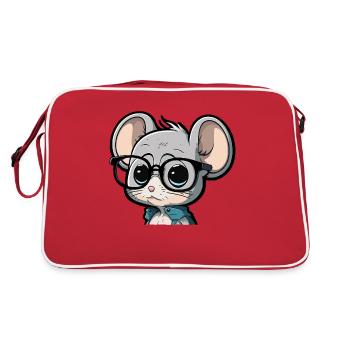 Cute cute mouse with glasses - Retro Bag - red/white - Back