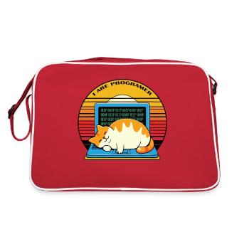 Je suis programmeur, gros chat endormi - Sac Retro - rouge/blanc - Dos
