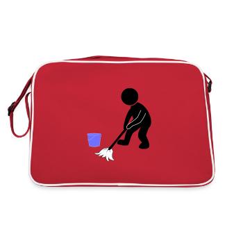 Cleaning cleaning man wiping - Retro Bag - red/white - Back