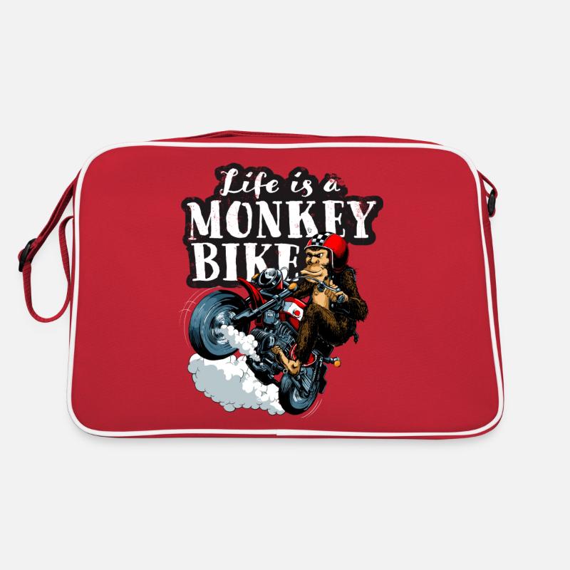 Life is a Monkey Bike - Retro Tasche - Rot/Weiß
