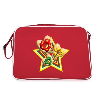 Herz Donuts mit Stern zu Weihnachten. - Retro Tasche - Rot/Weiß - Hinten