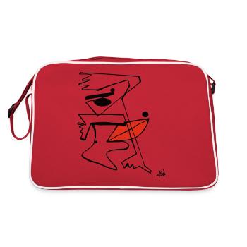 Drawing abstract line art lady woman a line - Retro Bag - red/white - Back