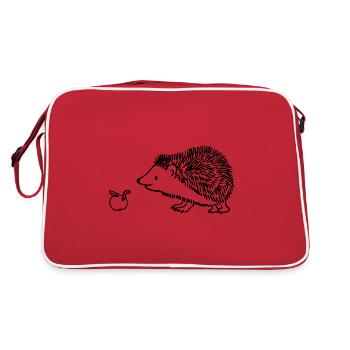 Igel mit Apfel - Retro Tasche - Rot/Weiß - Hinten