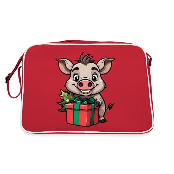 Cute warthog celebrating Christmas. - Retro Bag - red/white - Back