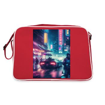 Retro Reverie: Vintage Car in a Rainy - Retro Bag - red/white - Back
