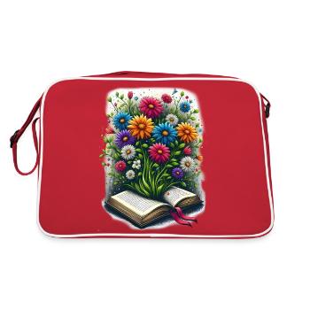 Book lover - Flowers growing from a book - Retro Bag - red/white - Back