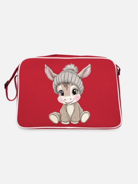 Donkey Cute Cute Baby Kids Animal Cartoon - Retro Bag - red/white - Back