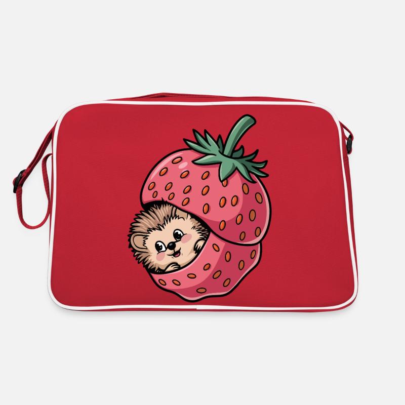 Cute Hedgehog Inside a Strawberry - Retro Bag - red/white