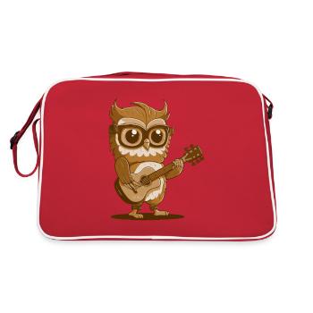 Eine lustige Eule mit Brille spielt Gitarre Musik - Retro Tasche - Rot/Weiß - Hinten