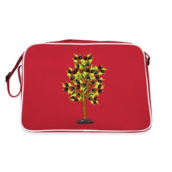 Ein Olivenbaum die grünen und schwarzen Oliven - Retro Tasche - Rot/Weiß - Hinten