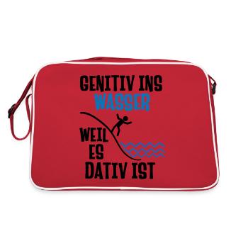 Genitiv ins Wasser weil es Dativ ist Spruch - Retro Tasche - Rot/Weiß - Hinten