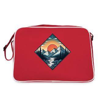 Illustration vintage montagnes par coucher de soleil en forêt - Sac Retro - rouge/blanc - Dos