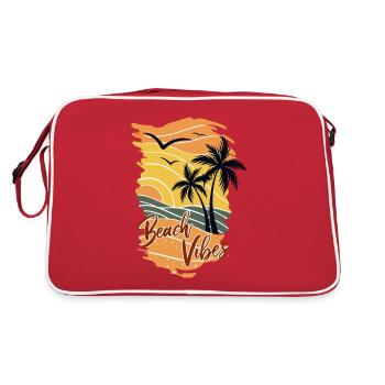 Ambiance de la plage, Palm Sea, Plage, Coucher de soleil, Été - Sac Retro - rouge/blanc - Dos