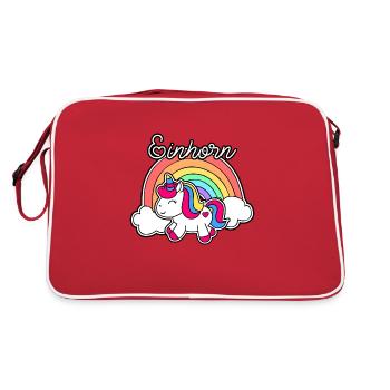 Einhorn mit Regenbogen - Retro Tasche - Rot/Weiß - Hinten