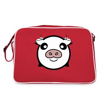 cow cute animal farm animals funny cows new 21 - Retro Bag - red/white - Back