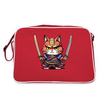 Samurai-Katze #41 - Retro Tasche - Rot/Weiß - Hinten