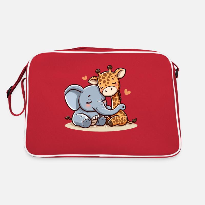 Cuddling Elephant And Giraffe In Love Retro Tasche
