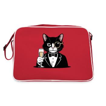 Un gentleman matou avec un verre et un monocle. - Sac Retro - rouge/blanc - Dos