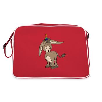 Einzigartige Einhorn-Esel-Geschenkidee / Eselhorn - Retro Tasche - Rot/Weiß - Hinten