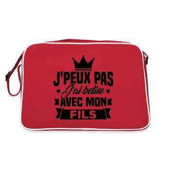 Ich kann nicht mit meinem Sohn wetten - Retro Tasche - Rot/Weiß - Hinten