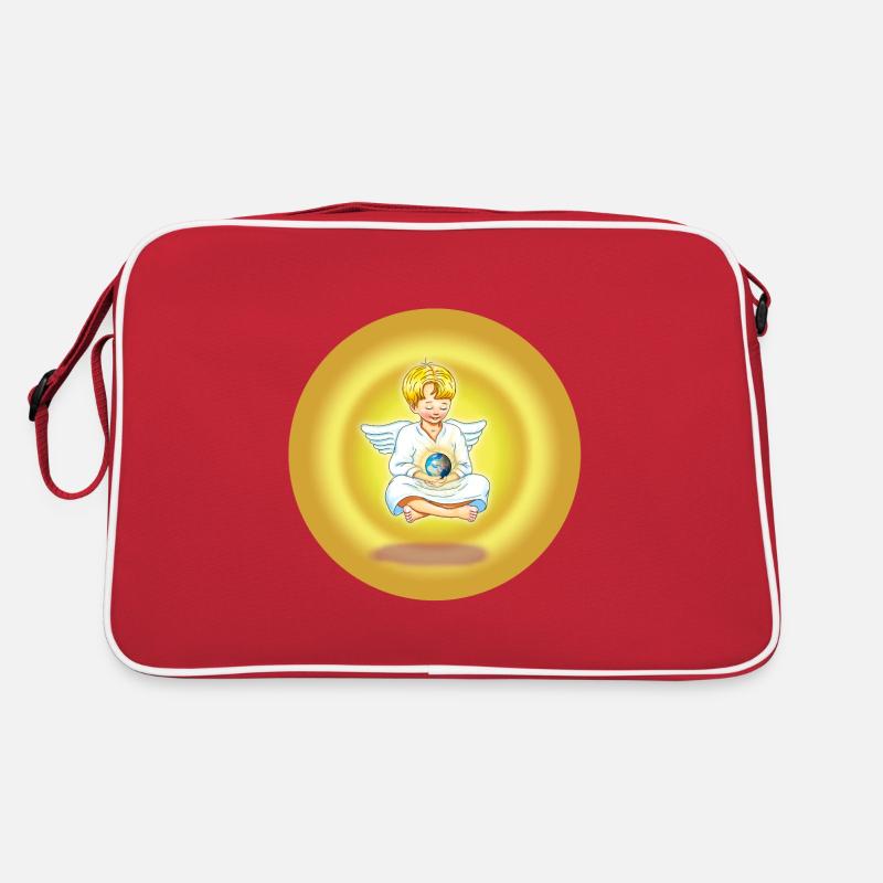 Engel mit Erde in der Hand Hintergrund Gold - Retro Tasche - Rot/Weiß