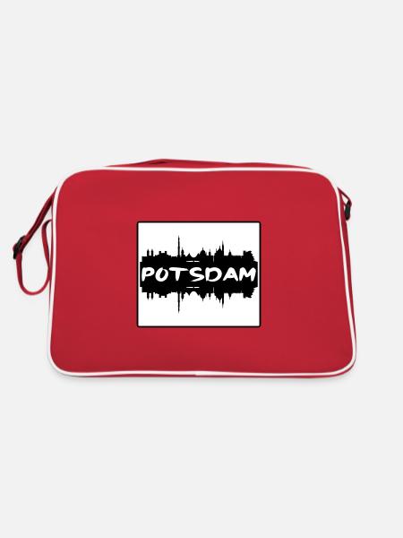 Potsdam Deutschland Skyline Silhouette Reisesouvenir - Retro Tasche - Rot/Weiß - Hinten