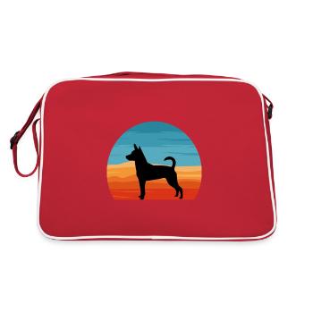 Decker Rat Terrier Hund Silhouette Retro Sonnenuntergang - Retro Tasche - Rot/Weiß - Hinten