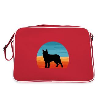 Bouvier Des Ardennes Chien Silhouette Rétro Coucher de Soleil - Sac Retro - rouge/blanc - Dos