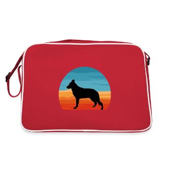 Silhouette de chien de berger d’Europe de l’Est Rétro Coucher de soleil - Sac Retro - rouge/blanc - Dos