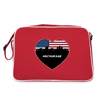 Anchorage Alaska USA Flag Skyline Travel Souvenir - Retro Bag - red/white - Back