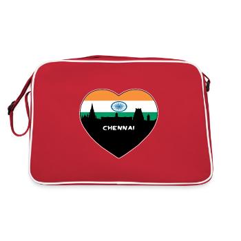 Chennai India Flag Skyline Travel Souvenir - Retro Bag - red/white - Back
