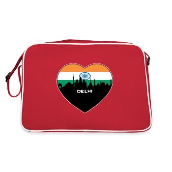 Delhi India Flag Skyline Travel Souvenir - Retro Bag - red/white - Back