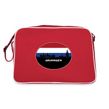 Groningue Pays-Bas Drapeau Skyline Silhouette Trav - Sac Retro - rouge/blanc - Dos