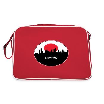 Sapporo-Japan-Flaggen-Skyline-Schattenbild-Reise - Retro Tasche - Rot/Weiß - Hinten