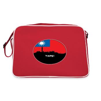 Taipeh-Taiwan-Flaggen-Skyline-Schattenbild-Reise - Retro Tasche - Rot/Weiß - Hinten