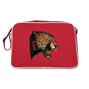 Angry Jaguar Head Opening Mouth Cartoon vector - Retro Bag - red/white - Back