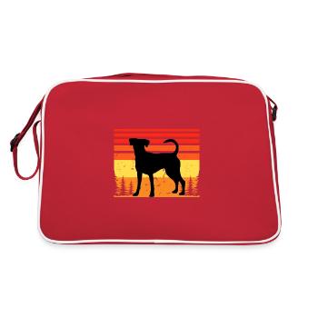 Austrian Pinscher Dog Love Silhouette Retro Sunset - Retro Tasche - Rot/Weiß - Hinten