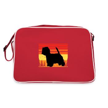 Westie Hundeliebhaber Silhouette Vintage Sonnenuntergang - Retro Tasche - Rot/Weiß - Hinten