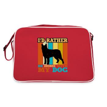 Bouvier Des Ardennes Chien Silhouette Rétro Coucher de Soleil - Sac Retro - rouge/blanc - Dos
