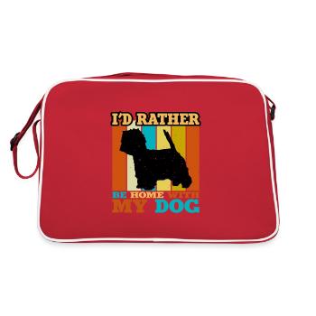 Westie Hundeliebhaber Silhouette Vintage Sonnenuntergang - Retro Tasche - Rot/Weiß - Hinten