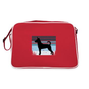 Decker Rat Terrier Hund Silhouette Retro Sonnenuntergang - Retro Tasche - Rot/Weiß - Hinten
