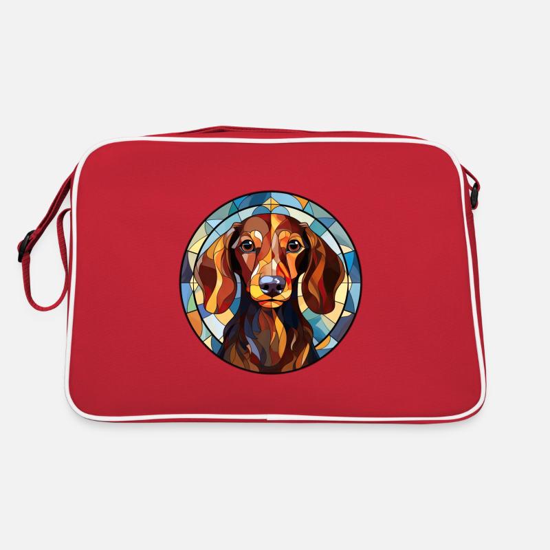 Dackel Hunderasse Aquarellglas - Retro Tasche - Rot/Weiß