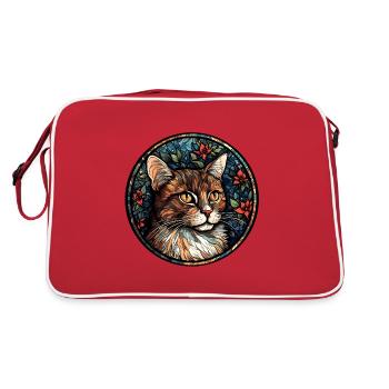 American Wirehair Cat Breed Watercolor Glass - Retro Bag - red/white - Back